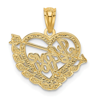 14k Yellow Gold And Rhodium I Love You Heart Pendant