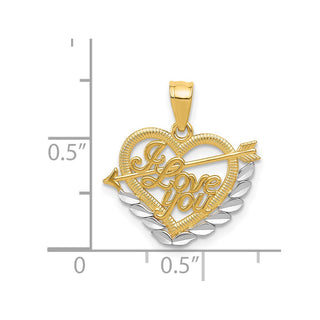 14k Yellow Gold And Rhodium I Love You Heart Pendant