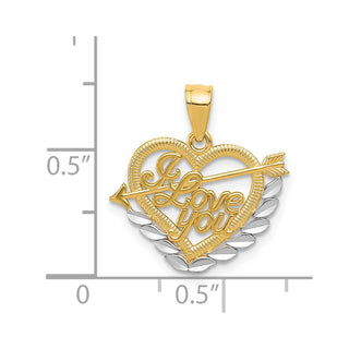 14k Yellow Gold And Rhodium I Love You Heart Pendant