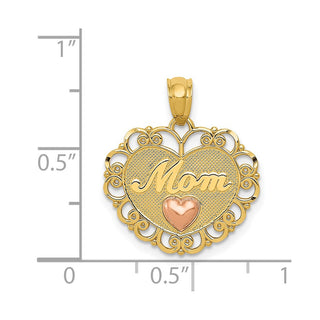 14k Yellow and Rose Gold Mom Heart Pendant