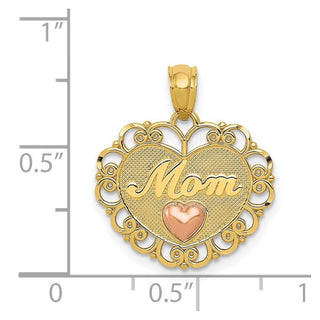 14k Yellow and Rose Gold Mom Heart Pendant