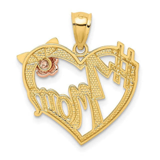 14k Two-Tone Gold And Rhodium #1 Mom Heart Pendant
