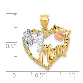 14k Two-Tone Gold And Rhodium #1 Mom Heart Pendant