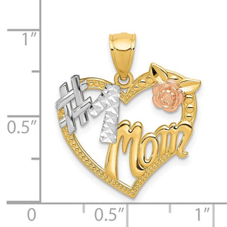 14k Two-Tone Gold And Rhodium #1 Mom Heart Pendant