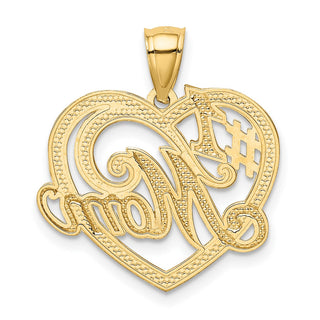 14k Yellow Gold And Rhodium #1 Mom Heart Pendant