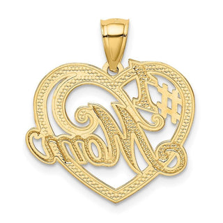 14k Yellow Gold And Rhodium #1 Mom Heart Pendant