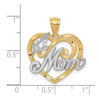 14k Yellow Gold And Rhodium #1 Mom Heart Pendant