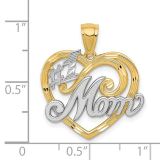 14k Yellow Gold And Rhodium #1 Mom Heart Pendant
