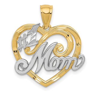 14k Yellow Gold And Rhodium #1 Mom Heart Pendant