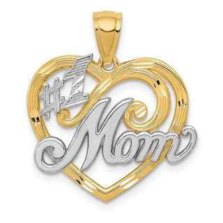 14k Yellow Gold And Rhodium #1 Mom Heart Pendant