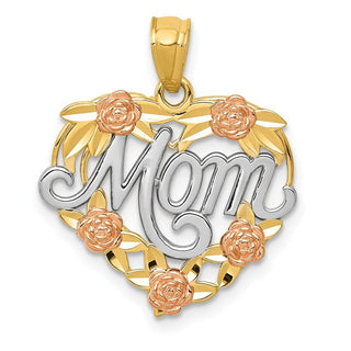 14k Two-tone Gold & Rhodium Mom Heart Pendant K2657