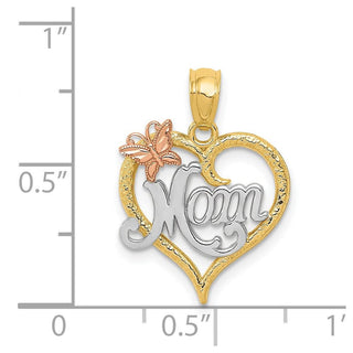14k Two-tone Gold & Rhodium Mom Heart Pendant K2659