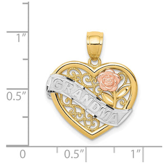 14k Two-tone Gold & Rhodium Grandma Heart Pendant K2679