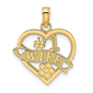 14k Yellow Gold #1 Wife Heart Pendant