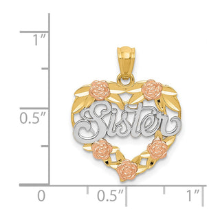 14k Two-Tone Gold And Rhodium Sister Heart Pendant