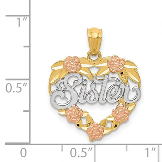 14k Two-Tone Gold And Rhodium Sister Heart Pendant