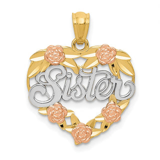 14k Two-Tone Gold And Rhodium Sister Heart Pendant