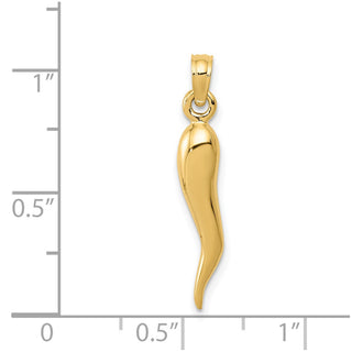 14k Yellow Gold Medium 3D Italian Horn Pendant