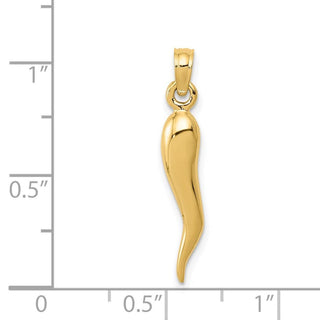 14k Yellow Gold Medium 3D Italian Horn Pendant