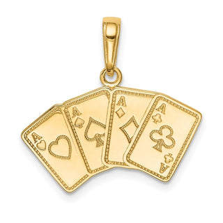 14k Yellow Gold Aces Playing Cards Pendant