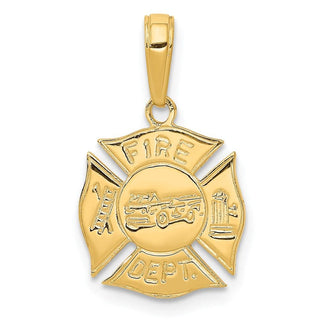14k Yellow Gold Fire Dept Shield Pendant