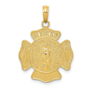 14k Yellow Gold Fire Department FD St. Florian Badge Pendant