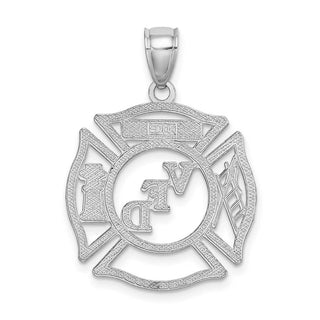 14k White Gold Volunteer Fire Department Vfd Member Shield Pendant