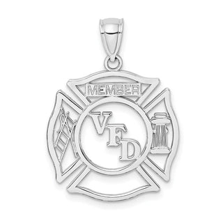 14k White Gold Volunteer Fire Department Vfd Member Shield Pendant