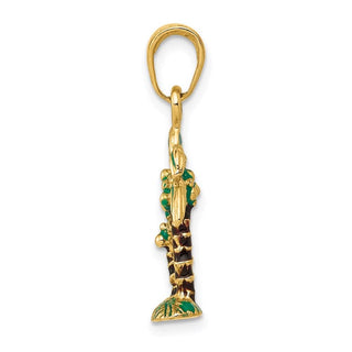 14k Yellow Gold 3D Enameled Palm Trees Pendant
