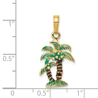 14k Yellow Gold 3D Enameled Palm Trees Pendant
