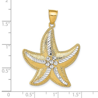 14k Yellow Gold And Rhodium Shiny-Cut Textured Starfish Pendant