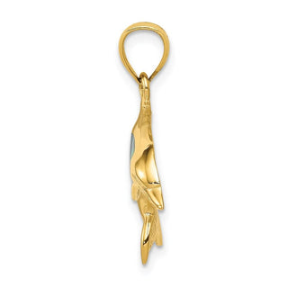 14k Yellow Gold Lab Created Opal Dolphin Pendant K3008