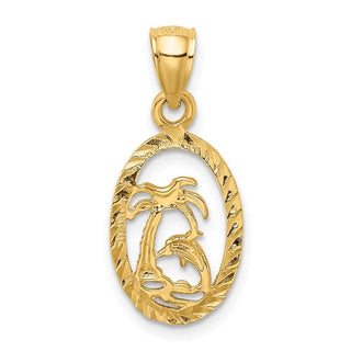 14k Yellow Gold Dolphin and Palm Tree Pendant K3017