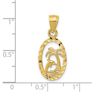 14k Yellow Gold Dolphin and Palm Tree Pendant K3017