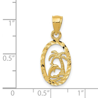 14k Yellow Gold Dolphin and Palm Tree Pendant K3017