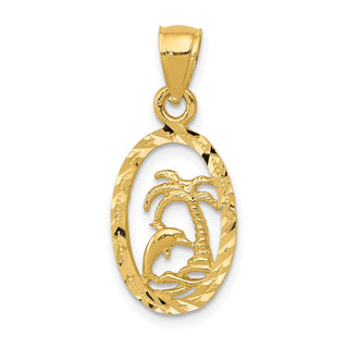 14k Yellow Gold Dolphin and Palm Tree Pendant K3017