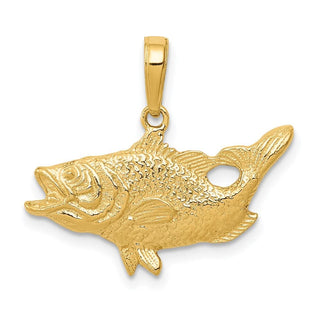 14k Yellow Gold Open Mouthed Bass Fish Pendant