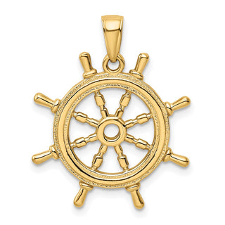 14k Yellow Gold 3D Ships Wheel Pendant K3071