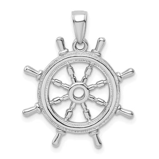 14k White Gold 3D Ships Wheel Pendant K3071W