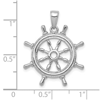 14k White Gold 3D Ships Wheel Pendant K3071W
