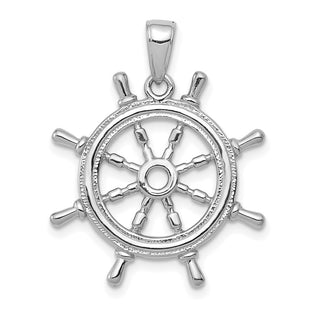 14k White Gold 3D Ships Wheel Pendant K3071W