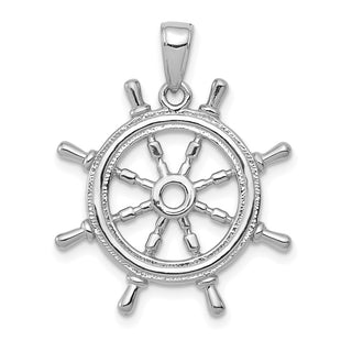 14k White Gold 3D Ships Wheel Pendant K3071W