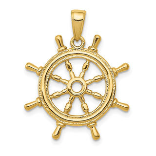 14k Yellow Gold 3D Ships Wheel Pendant K3071