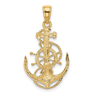 14k Yellow Gold Medium Anchor w/Wheel Pendant