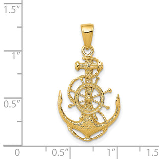 14k Yellow Gold Medium Anchor w/Wheel Pendant