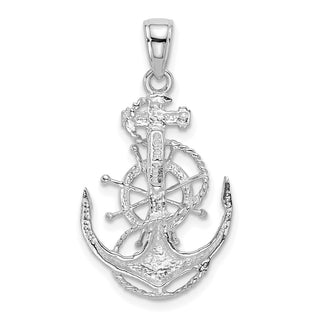 14k White Gold Medium Anchor w/Wheel Pendant