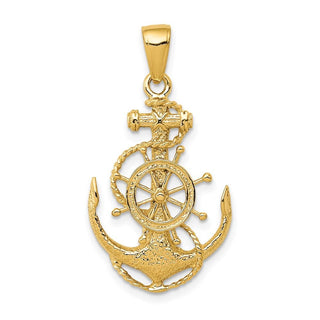 14k Yellow Gold Medium Anchor w/Wheel Pendant