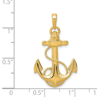 14k Yellow Gold Anchor w/Rope Pendant K3082