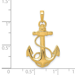 14k Yellow Gold Anchor w/Rope Pendant K3082