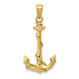 14k Yellow Gold Anchor w/Rope Pendant K3091